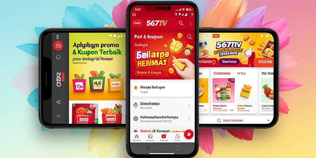 Antarmuka aplikasi 567TV menampilkan berbagai kupon dan promo menarik.