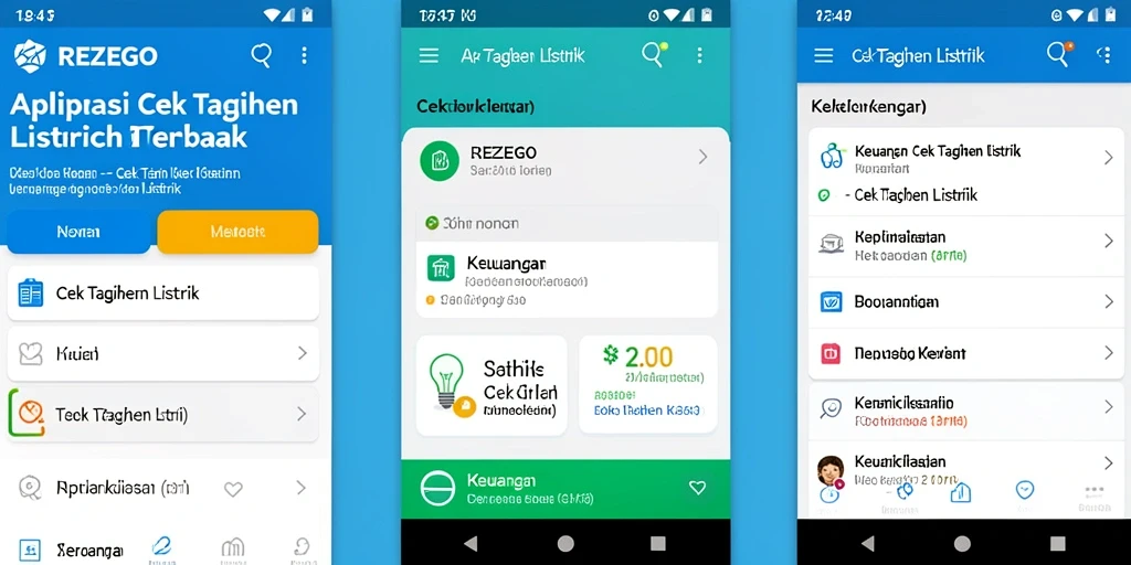 Antarmuka REZEGO menampilkan fungsi Cek Tagihan Listrik yang mudah digunakan.