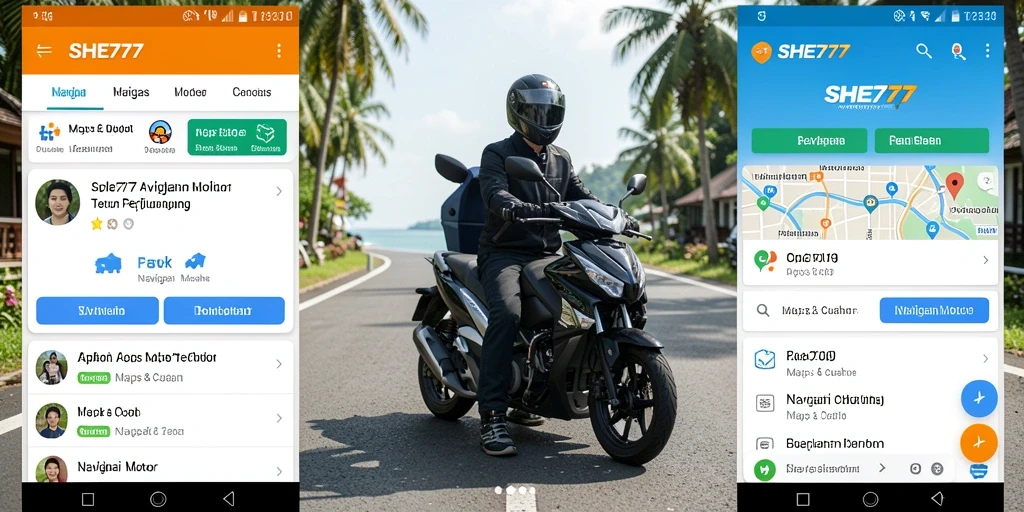 Tampilan antarmuka aplikasi SHE777 untuk Navigasi Motor yang user-friendly.