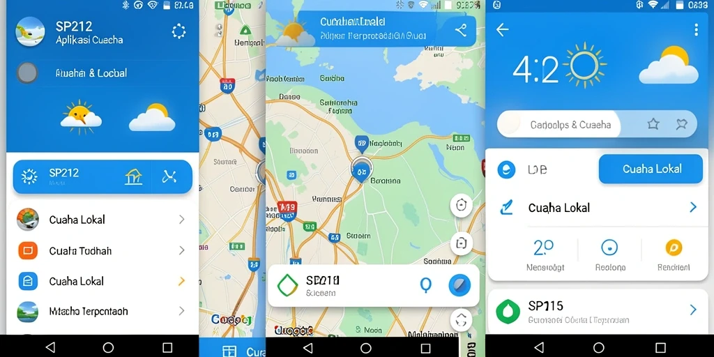Screenshot aplikasi SP212 menampilkan antarmuka Cuaca Lokal yang informatif.
